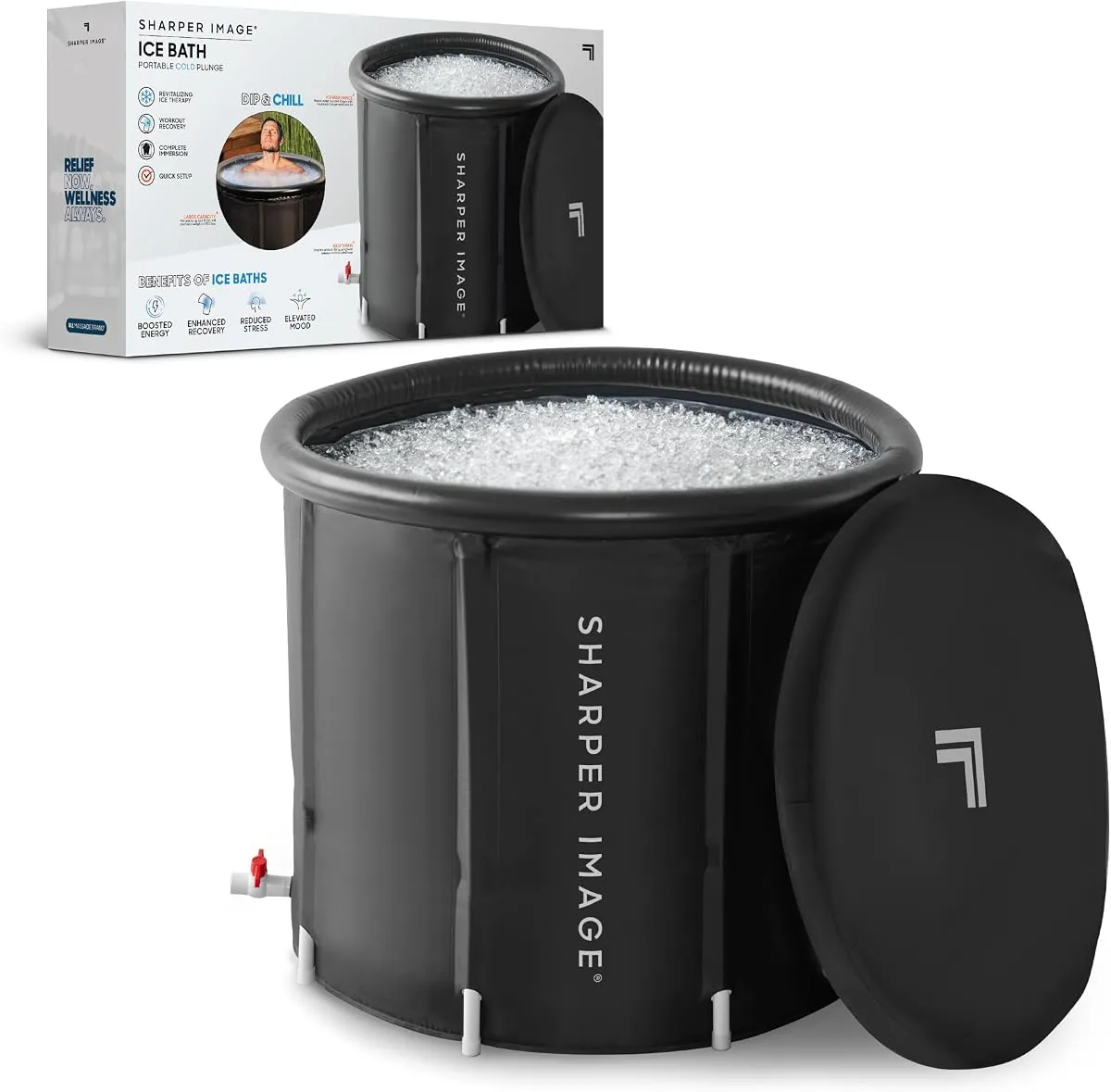 Sharper Image insulated ice bath cold plunge tub with its inflatable lid